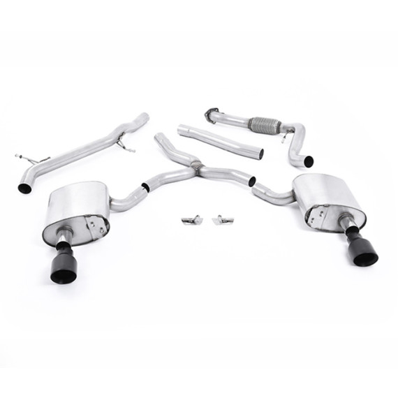 Milltek Sport | Cat-back Non-resonated con finalini NERI per Audi A4 B9 2.0 TFSI Berlina/Avant Quattro (senza barre rinforzo) 2016-2021