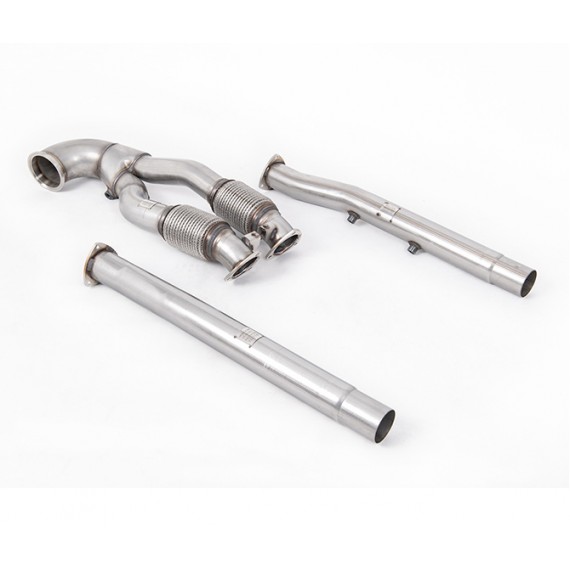 Milltek Sport | Downpipe maggiorato V2 con gomito 100mm NO CAT + bypass GPF/OPF per Audi RS3 8Y 400cv (dal 2021) / RSQ3 2.5T (dal 2020, con OPF) / Audi RS3 8V 400cv (dal 2019, con OPF) / Audi TT Mk3 TTRS 2.5 TFSI Quattro (dal 2019, con OPF)