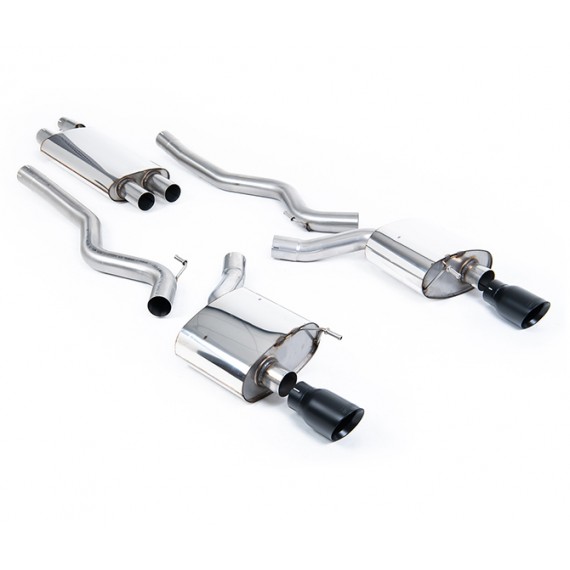 Milltek Sport | Cat-back Resonated con finalini NERI per Ford Mustang 2.3 EcoBoost (S550 Fastback) 2015-2019 / (S650 Fastback) dal 2024