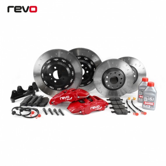 Revo - Impianto frenante maggiorato completo 4WD 380x32 con pinza rossa per Audi S3 8V 2.0 TFSI, Q3 F3 40 TFSI, 45 TFSI, 40 TDI, SQ2 GA 2.0 TFSI, TTS 2.0 TFSI, Seat Leon 5F 2.0 TSI, Skoda Superb 3V 2.0 TSI