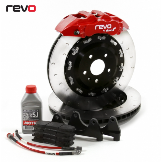 Revo - Impianto frenante maggiorato 380x32 con pinza rossa per Audi A3 8P, S3 8P 2.0 TFSI, Seat Leon 2, Skoda Octavia 2, Golf 5, Golf 6, Scirocco